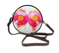peiyeety Borsa a tracolla da donna minimalista con due dischi in vinile rosa, borsa a tracolla rotonda in pelle