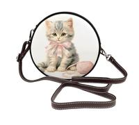 peiyeety Borsa a tracolla da donna rotonda con gatto vintage e fiocco, borsa a tracolla in pelle