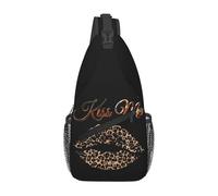peiyeety Borsa a tracolla leopardata marrone con labbra che si baciano, borsa a tracolla regolabile, zaino sportivo da palestra, borsa a tracolla da viaggio, zaino da ciclismo, zaino casual diagonale