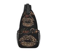 peiyeety Borsa a tracolla leopardata marrone con labbra che si baciano, borsa a tracolla regolabile, zaino sportivo da palestra, borsa a tracolla da viaggio, zaino da ciclismo, zaino casual diagonale