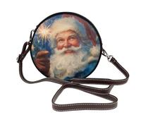 peiyeety Borsa a tracolla rotonda da donna con Babbo Natale sorridente, borsa a tracolla in pelle