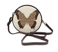peiyeety Borsa a tracolla rotonda da donna con farfalle dalle ali completamente spiegate, borsa a tracolla in pelle