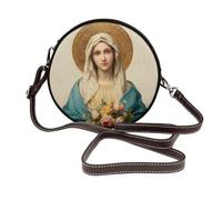 peiyeety Borsa a tracolla rotonda da donna con fiore di Beata Maria Madre, borsa a tracolla in pelle