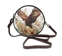 peiyeety Borsa a tracolla rotonda da donna con geometria botanica e aquila, borsa a tracolla in pelle.