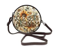peiyeety Borsa a tracolla rotonda da donna con stampa leopardata e fiori Word Mama, borsa a tracolla in pelle