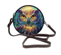 peiyeety Borsa a tracolla rotonda da donna con testa di gufo mistica e potente, borsa a tracolla in pelle