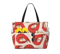 peiyeety Borsa da spiaggia grande a forma di gambero per donna con cerniera e tasca impermeabile, borsa da palestra leggera e pieghevole per viaggi, spesa, nuoto, sport