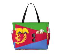 peiyeety Borsa da spiaggia grande con bandiera dell'Eritrea per donna con cerniera e tasca impermeabile, borsa da palestra leggera e pieghevole per viaggi, spesa, nuoto, sport
