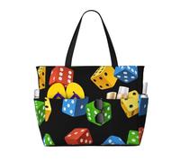 peiyeety Borsa da spiaggia grande con dadi colorati per donna con cerniera e tasca impermeabile, borsa da palestra leggera e pieghevole per viaggi, spesa, nuoto, sport