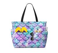 peiyeety Borsa da spiaggia grande con stampa a squame di sirena per donna, con cerniera e tasca impermeabile, borsa da palestra leggera e pieghevole per viaggi, spesa, nuoto e sport.