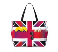 peiyeety Borsa da spiaggia grande da donna con bandiera Union Jack inglese, con cerniera e tasca impermeabile, leggera e pieghevole, ideale per la palestra, i viaggi, la spesa, il nuoto e lo sport.