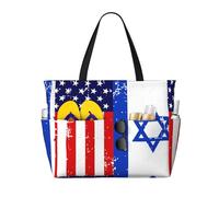 peiyeety Borsa da spiaggia grande da donna con bandiera USA/Israele, con cerniera e tasca impermeabile, leggera e pieghevole, ideale per la palestra, i viaggi, la spesa, il nuoto e lo sport.