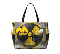 peiyeety Borsa da spiaggia grande da donna con cerniera e tasca impermeabile, simbolo di reattore nucleare radioattivo giallo, leggera e pieghevole, ideale per viaggi, spesa, nuoto e sport.