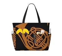 peiyeety Borsa da spiaggia grande da donna con motivo a corno francese, con cerniera e tasca impermeabile, leggera e pieghevole, ideale per la palestra, i viaggi, la spesa, il nuoto e lo sport.