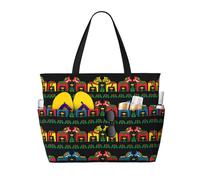 peiyeety Borsa da spiaggia grande da donna con motivo di cavalli Dala svedesi, con cerniera e tasca impermeabile, leggera e pieghevole, ideale per viaggi, spesa, nuoto e sport.