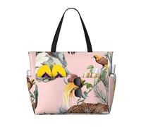 peiyeety Borsa da spiaggia grande da donna con motivo tropicale ad, con cerniera e tasca impermeabile, leggera e pieghevole, ideale per la palestra, i viaggi, la spesa, il nuoto e lo sport.