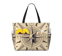 peiyeety Borsa da spiaggia grande da donna con rosa dei venti retrò e tasca impermeabile, borsa da palestra leggera e pieghevole per viaggi, spesa, nuoto, sport