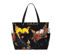 peiyeety Borsa da spiaggia grande da donna con segno zodiacale Pesci, con cerniera e tasca impermeabile, leggera e pieghevole, ideale per la palestra, i viaggi, la spesa, il nuoto e lo sport.