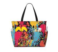 peiyeety Borsa da spiaggia grande da donna con stampa a schizzi di vernice, con cerniera e tasca impermeabile, borsa da palestra leggera e pieghevole per viaggi, spesa, nuoto e sport.