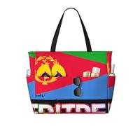 peiyeety Borsa da spiaggia grande da donna con stampa della bandiera eritrea, con cerniera e tasca impermeabile, leggera e pieghevole, ideale per viaggi, spesa, nuoto e sport.