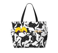 peiyeety Borsa da spiaggia grande da donna con stampa di orca assassina, con cerniera e tasca impermeabile, leggera e pieghevole, ideale per la palestra, i viaggi, la spesa, il nuoto e lo sport.