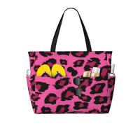 peiyeety Borsa da spiaggia grande da donna con stampa leopardata rosa, con cerniera e tasca impermeabile, leggera e pieghevole, ideale per la palestra, i viaggi, la spesa, il nuoto e lo sport.