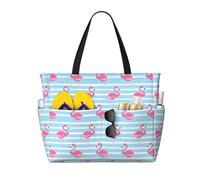 peiyeety Borsa da spiaggia grande Flamingo per donna con cerniera e tasca impermeabile, borsa da palestra leggera e pieghevole per viaggi, spesa, nuoto, sport