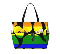 peiyeety Borsa da spiaggia grande Gay Bear Pride Paw per donna con cerniera e tasca impermeabile, borsa da palestra leggera e pieghevole per viaggi, spesa, nuoto, sport