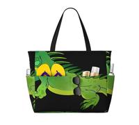 peiyeety Borsa da spiaggia grande Green Iguana per donna con cerniera e tasca impermeabile, borsa da palestra leggera e pieghevole per viaggi, spesa, nuoto, sport