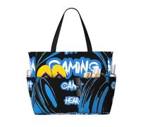 peiyeety Borsa da spiaggia grande I'M Gaming Can't Hear You per donna con cerniera e tasca impermeabile, borsa da palestra leggera e pieghevole per viaggi, spesa, nuoto, sport