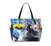peiyeety Borsa da spiaggia grande Native American Wolf per donna con cerniera e tasca impermeabile, borsa da palestra leggera e pieghevole per viaggi, spesa, nuoto, sport
