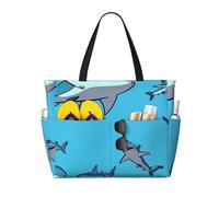 peiyeety Borsa da spiaggia grande Sharks per donna con cerniera e tasca impermeabile, borsa da palestra leggera e pieghevole per viaggi, spesa, nuoto, sport