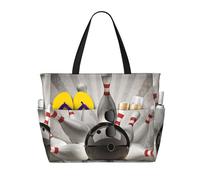 peiyeety Borsa da spiaggia grande vintage a forma di palla da bowling per donna con cerniera e tasca impermeabile, borsa da palestra leggera e pieghevole per viaggi, spesa, nuoto, sport