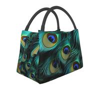 peiyeety Borsa termica per il pranzo, primo piano di piume di pavone, porta pranzo per donne e uomini, borsa termica riutilizzabile a tenuta stagna per picnic in ufficio