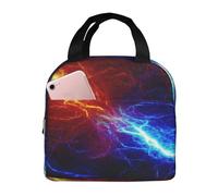peiyeety Borsa termica riutilizzabile unisex con fiamma rossa e blu, grande capacità, borsa termica riutilizzabile