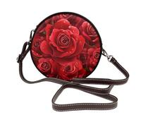 peiyeety Borse a tracolla rotonde da donna con rose rosse e gocce di rugiada, borsa a tracolla in pelle