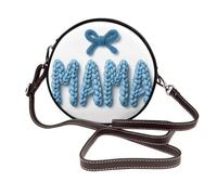 peiyeety Borse a tracolla rotonde da donna con scritta Mama e fiocco in stile uncinetto, borsa a tracolla in pelle