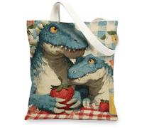 peiyeety Borse tote in tela con dinosauri, simpatiche borse riutilizzabili con motivo di creature blu, divertenti, leggere e lavabili con tracolla in tela
