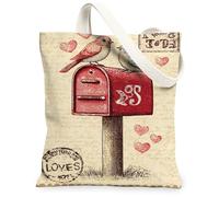 peiyeety Borse tote in tela con uccelli romantici vintage, borse per la spesa riutilizzabili con motivo cassetta postale dell'amore, tracolla leggera e lavabile