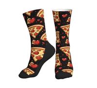 peiyeety Calzini con stampa a forma di cuore e scritta Pizza Love per donna e uomo, calzini divertenti e originali, unici per ragazze e ragazzi.