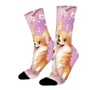 peiyeety Calzini divertenti e originali con cuccioli di Corgi e fiori di ciliegio per donne e uomini, sportivi