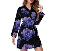 peiyeety Camicia da notte corta da donna con anemone di mare, accappatoio, abbigliamento da notte con cintura