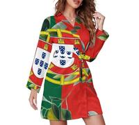 peiyeety Camicie da notte corte con bandiera portoghese e olive portoghesi per donna, accappatoio, abbigliamento da notte con cintura