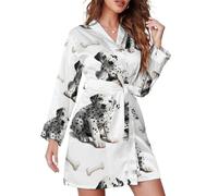 peiyeety Camicie da notte corte da donna con motivo cuccioli di dalmata e ossa di cane, accappatoio, abbigliamento da notte con cintura