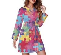 peiyeety Camicie da notte corte per la consapevolezza dell'autismo per donne, accappatoio, abbigliamento da notte con cintura