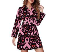peiyeety Camicie da notte corte per la sensibilizzazione sul cancro al seno per donne, accappatoio, abbigliamento da notte con cintura