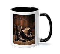 peiyeety Cappello da cowboy nero Stivali western 11 oz Tazza in ceramica colorata interna Elegante tazza da caffè Tazza da tè liscia per casa Ufficio Regalo per la famiglia