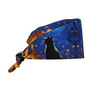 peiyeety Cappello da cuoco classico moderno con scritta Cat Watching the Moon, comodo e traspirante, regolabile, unisex, con laccetto posteriore