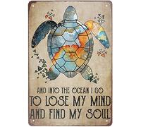 peiyeety Cartello decorativo vintage in metallo con scritta Beautiful-sea-Turtle-and-into-The-Ocean, poster vintage per bar, club, taverna, decorazione da parete, 5,5x8 pollici