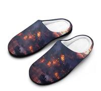 peiyeety Ciabatte da casa da donna con motivo a nave a vela, motivo: luna che brucia, in pile caldo, per interni ed esterni.40-41